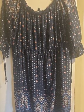 Haute Monde Navy Floral Boho Dress with Pink Accents